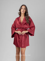 Burgundy robe with belt, bralette and panty