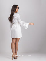 White satin set with robe & short nightdress