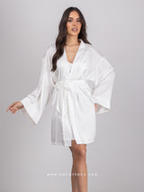 White satin robe with belt