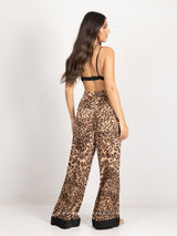 Satin animal print pants with elastic waist