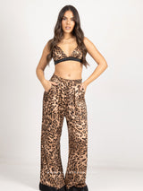 Satin animal print pants with elastic waist