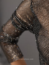 Silver Metallic Fishnet Dress with Rhinestones