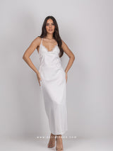 White bridal long satin nightdress with lace
