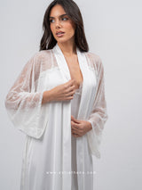 White bridal satin robe with lace
