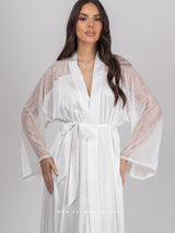 White bridal satin robe with lace