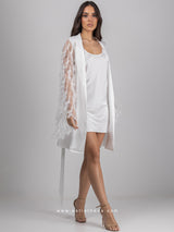 White short bridal set with robe with feathers and nightdress