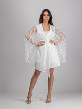 White short bridal set with robe with feathers and nightdress
