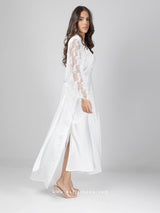 White bridal robe set with feathered sleeves