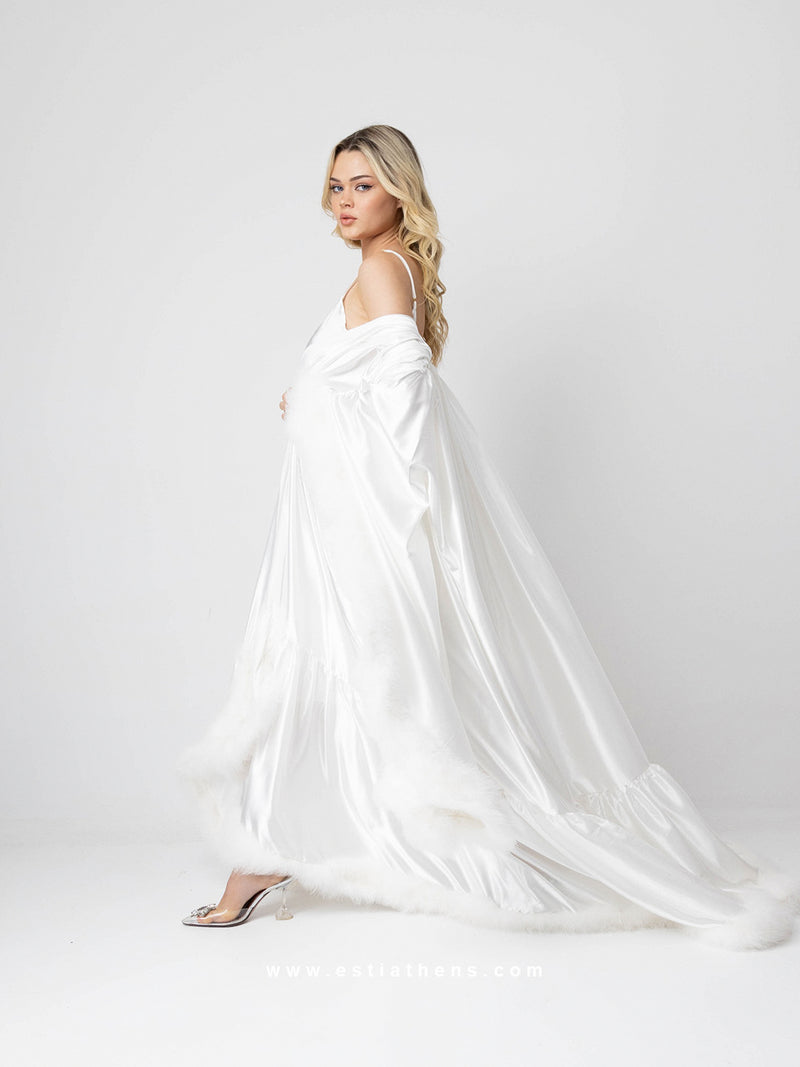 White bridal set with satin oversized maxi robe