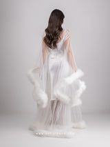 White bridal set with tulle oversized maxi robe