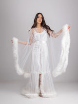 White bridal set with tulle oversized maxi robe
