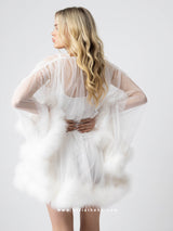 White bridal set with tulle oversized mini robe