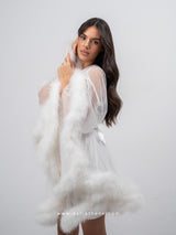 White bridal set with tulle oversized mini robe