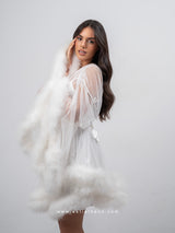 White bridal set with tulle oversized mini robe