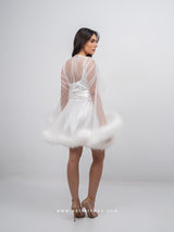 White bridal set with tulle oversized mini robe