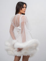 White bridal set with tulle oversized mini robe