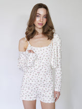 White floral rib pajama set with romper