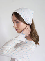 White headscarf with blue hearts