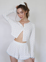 White pointelle pajama set with blue hearts