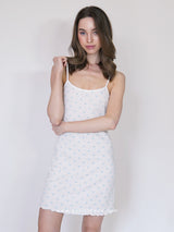 White pointelle pajama set with blue hearts