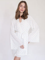 White pointelle pajama set with blue hearts