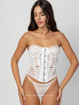 White lace corset set with gloves and stockings