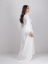 Bridal white long robe dress with feathered sleeves and a nightgown