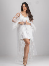 Bridal white lace robe dress with feathered sleeves