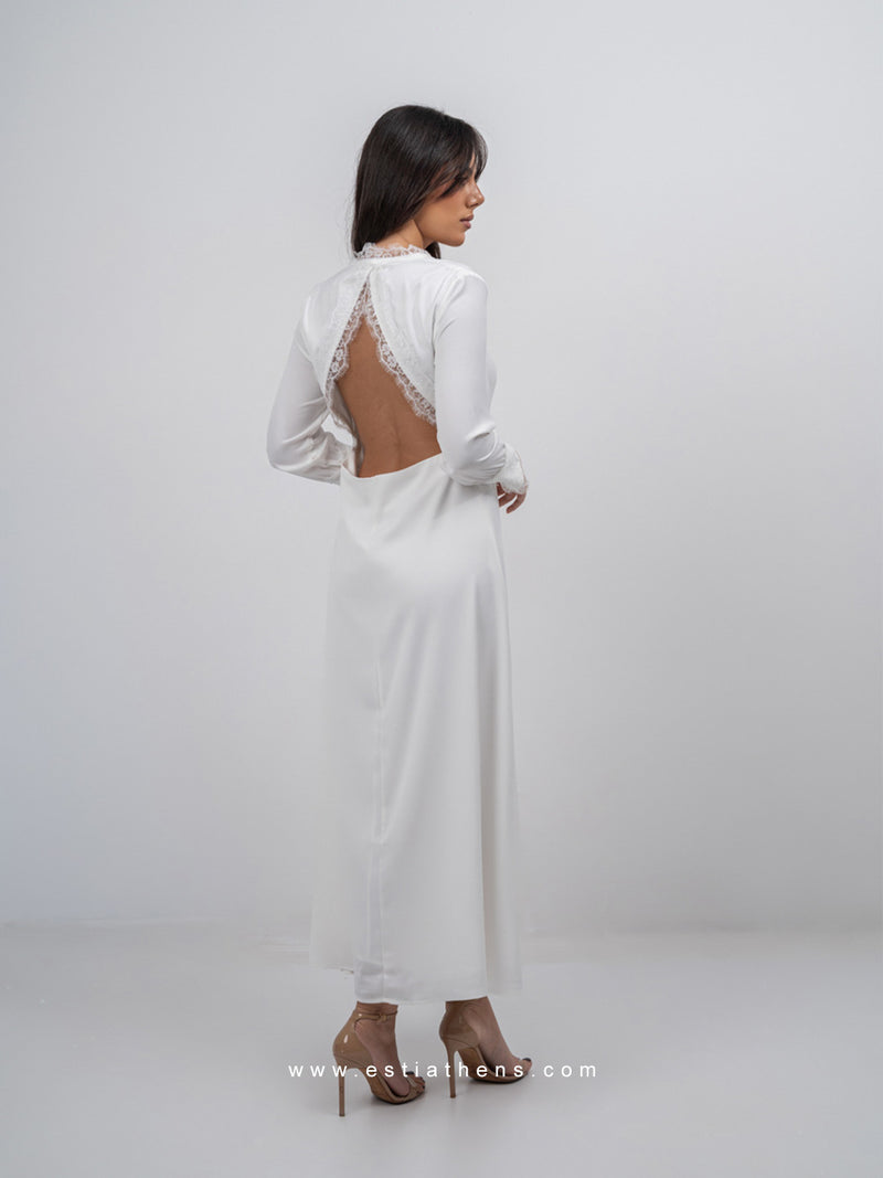 White Lace Robe Dress with Open Back | Esti Athens – Esti Athens ...