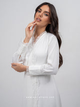 Bridal white lace robe dress with an open back 