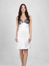 White satin nightdress with black lace