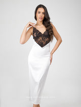 White satin nightdress with black lace