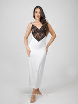 White satin nightdress with black lace