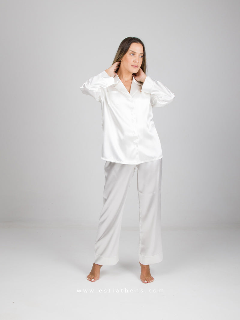 White Satin Three piece pajama set