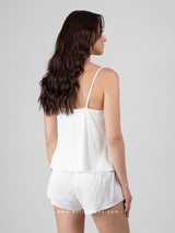 White pajama set with sheer bust detail