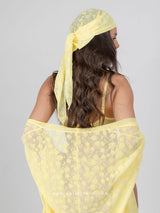 Yellow sheer headscarf with velvet flowers
