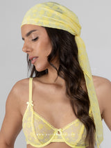 Yellow sheer headscarf with velvet flowers