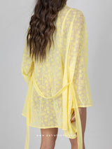 Yellow sheer lingerie set with robe