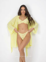 Yellow sheer lingerie set with robe