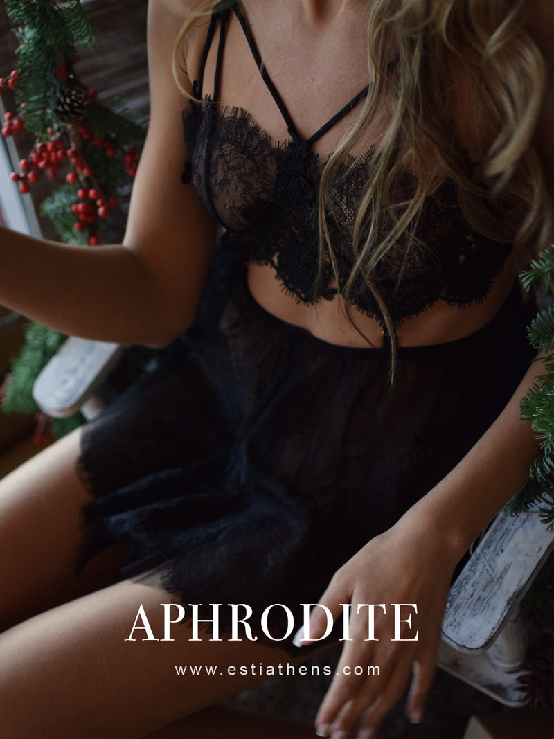 Black babydoll set with lace and tulle