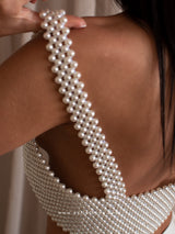 White Crop Top with Pearls