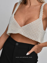 White Crop Top with Pearls